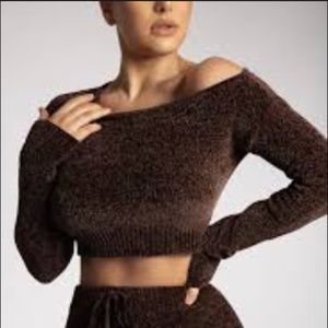 MESHKI Chenille Cropped Off-Shoulder Sweater size S